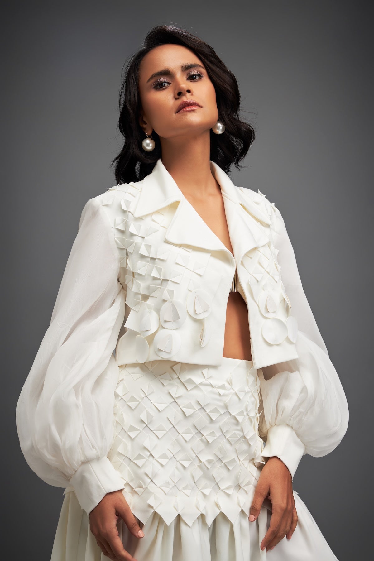 Structured Jacket and Skirt Co-Ord with 3D Embellishments