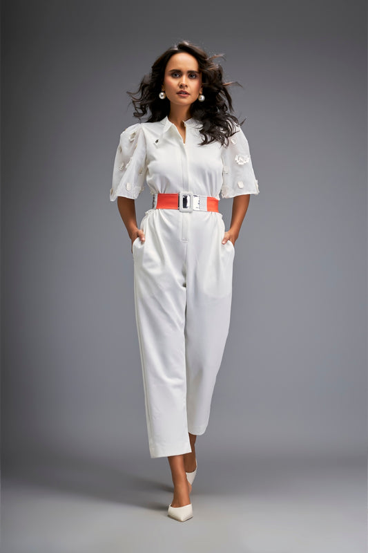 Jumpsuit with Cape Sleeves and Belt