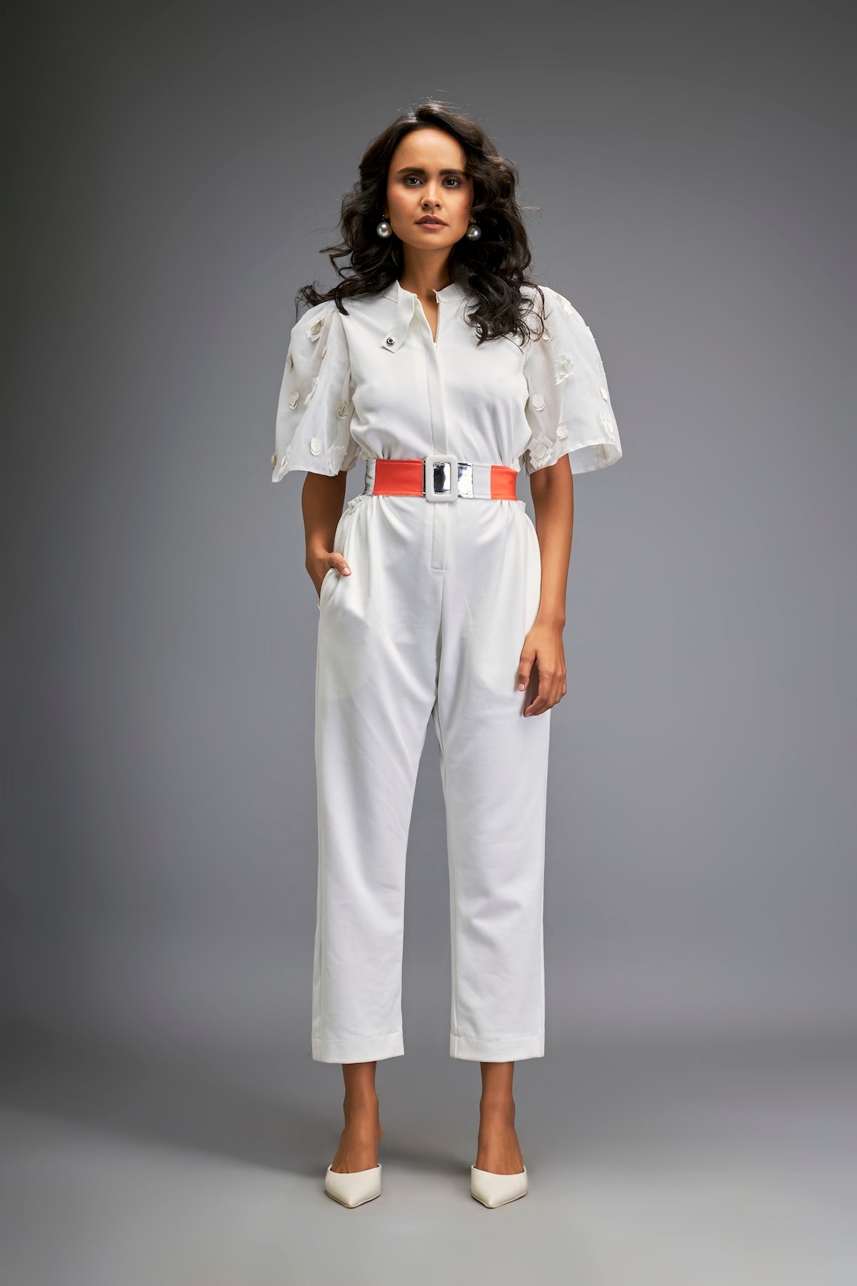 Jumpsuit with Cape Sleeves and Belt