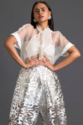Load image into Gallery viewer, White Sheer Top and Silver Laser-Cut Tapered Pants Set
