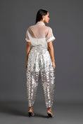 Load image into Gallery viewer, White Sheer Top and Silver Laser-Cut Tapered Pants Set
