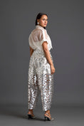 Load image into Gallery viewer, White Sheer Top and Silver Laser-Cut Tapered Pants Set
