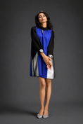 Load image into Gallery viewer, Colourblock Tunic Dress In Blue And Black With Metallic Silver Side Panels
