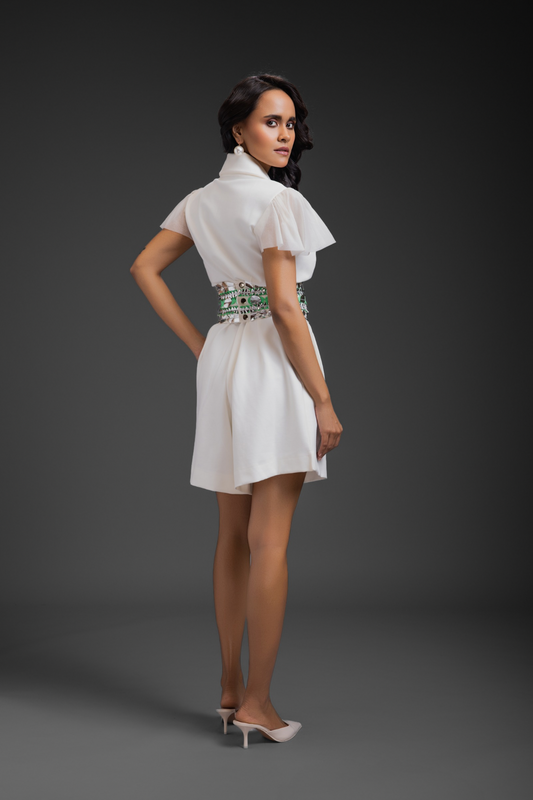 White Playsuit With Belt