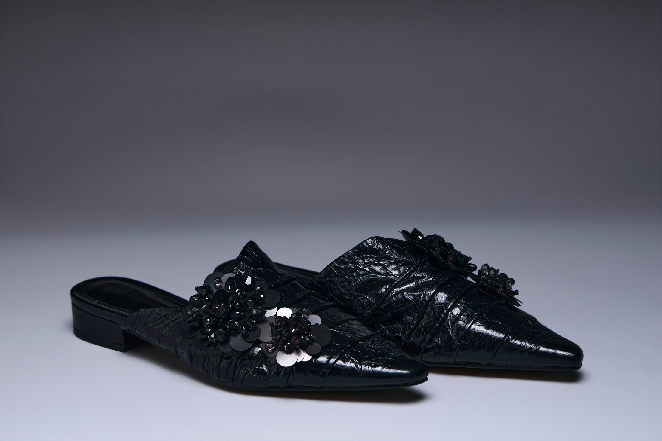 Shadow Bloom Pointed Mules