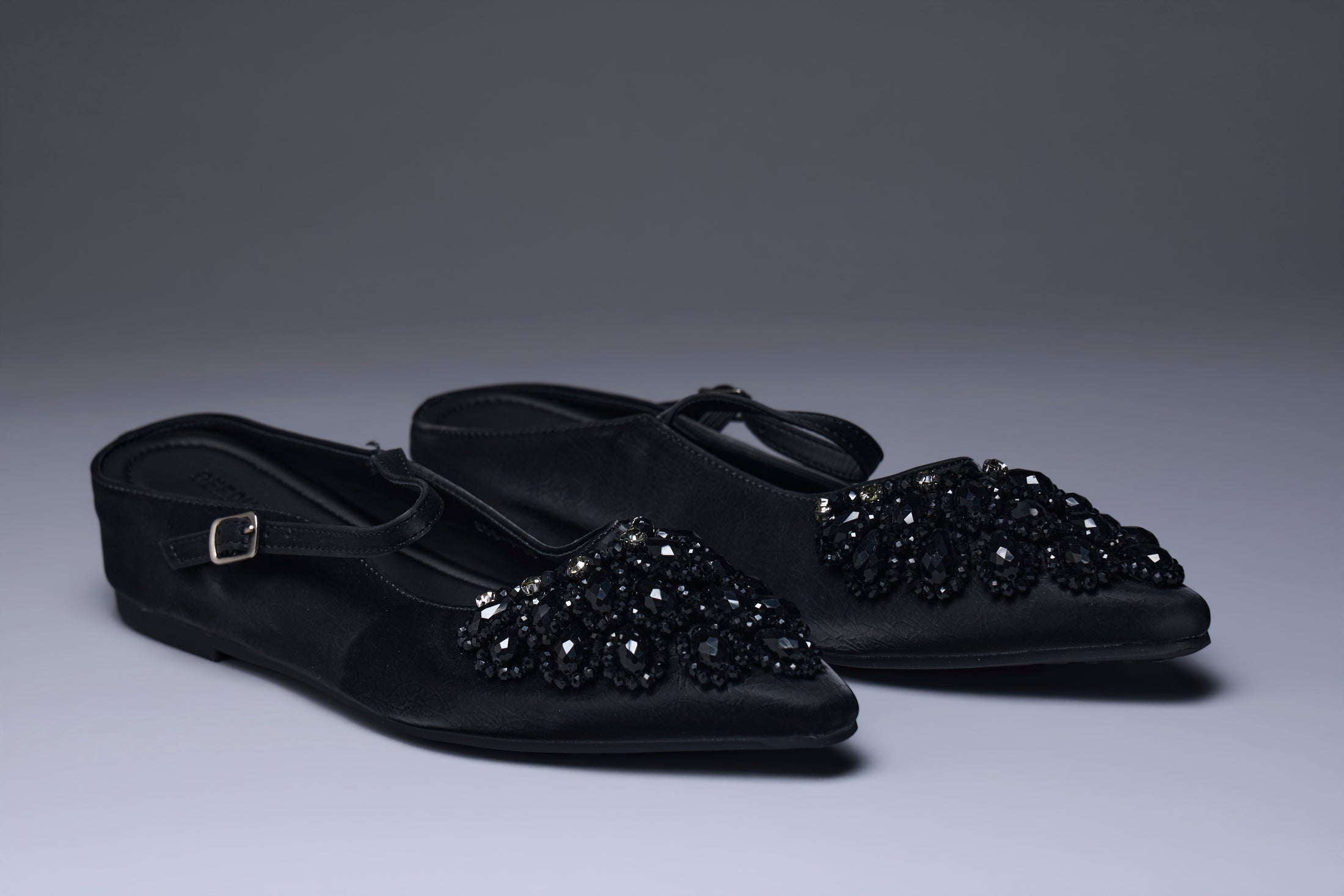Noir Glimmer Beaded Flats