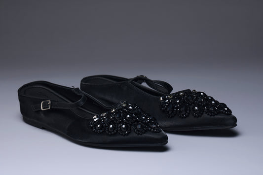 Noir Glimmer Beaded Flats