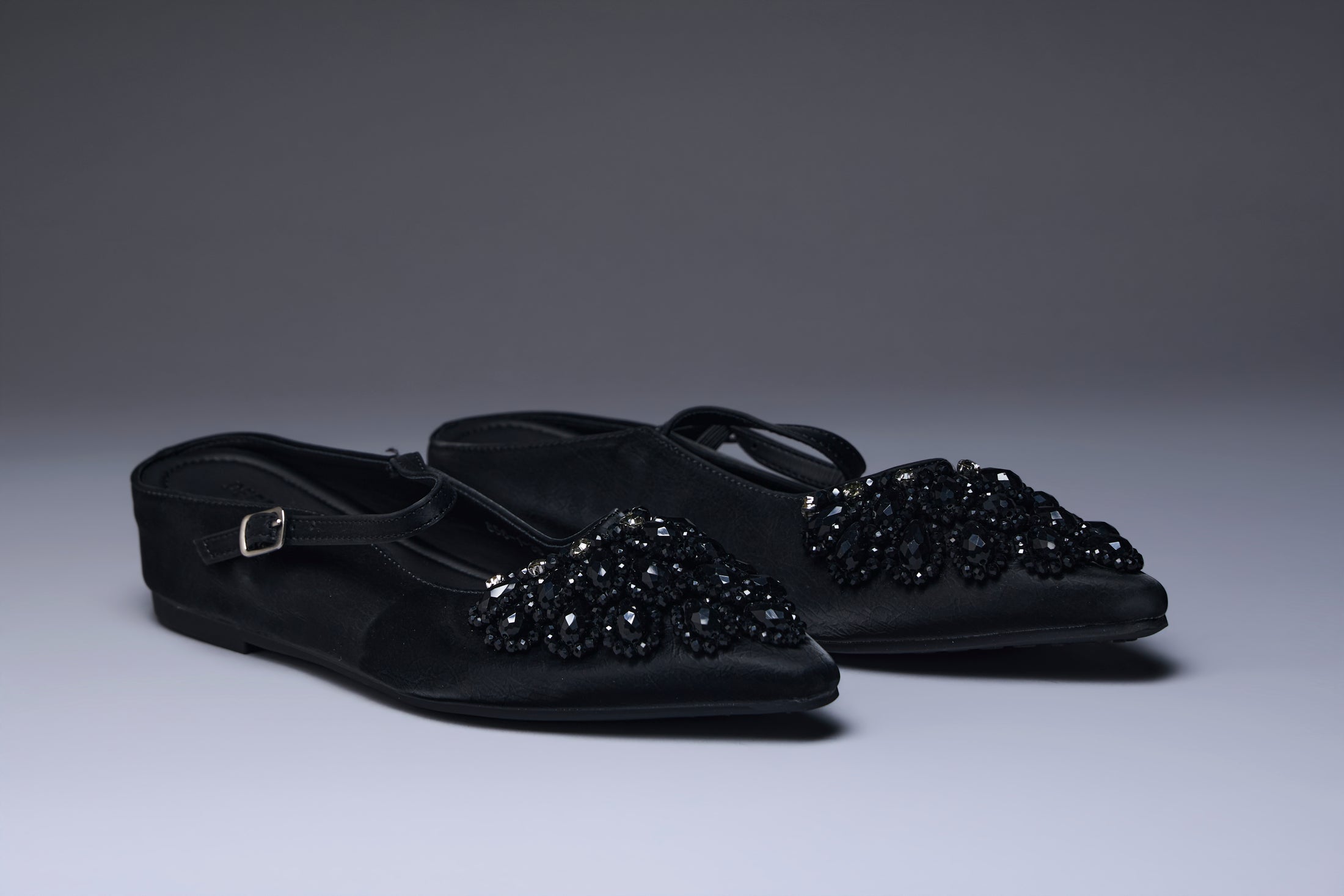 Noir Glimmer Beaded Flats