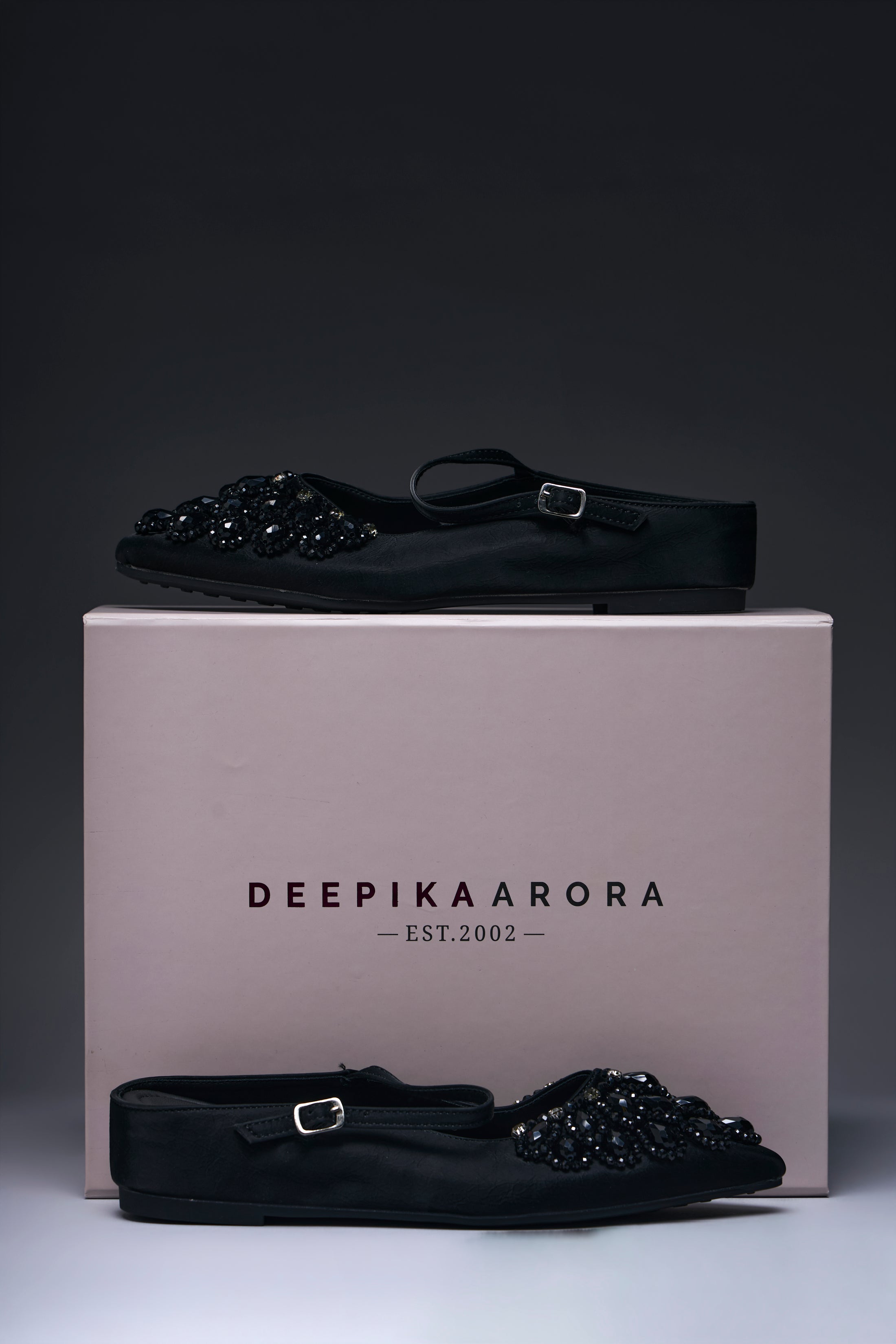 Noir Glimmer Beaded Flats