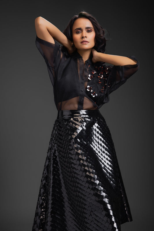 Black Sheer Top With Skirt