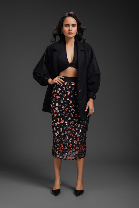 Black Blazer With Organza Skirt