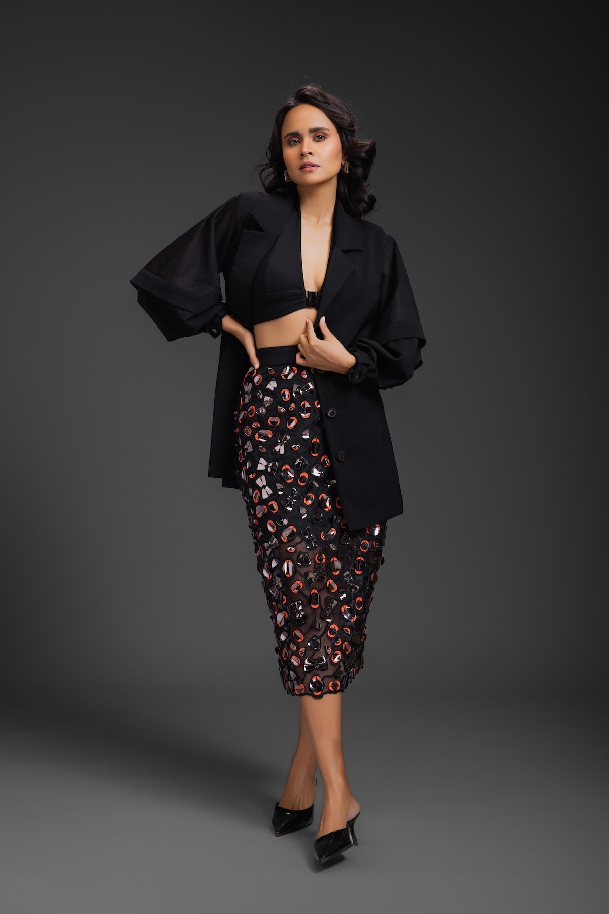 Black Blazer With Organza Skirt