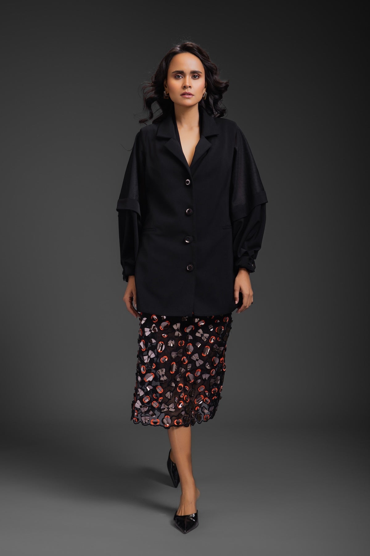 Black Blazer With Organza Skirt