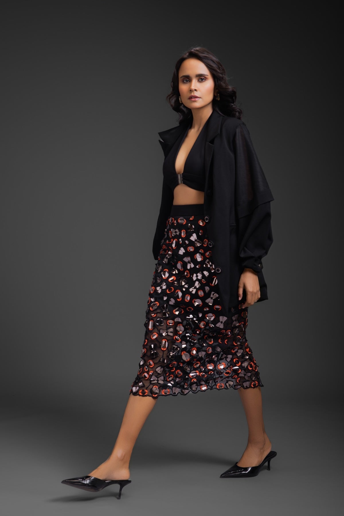 Black Blazer With Organza Skirt