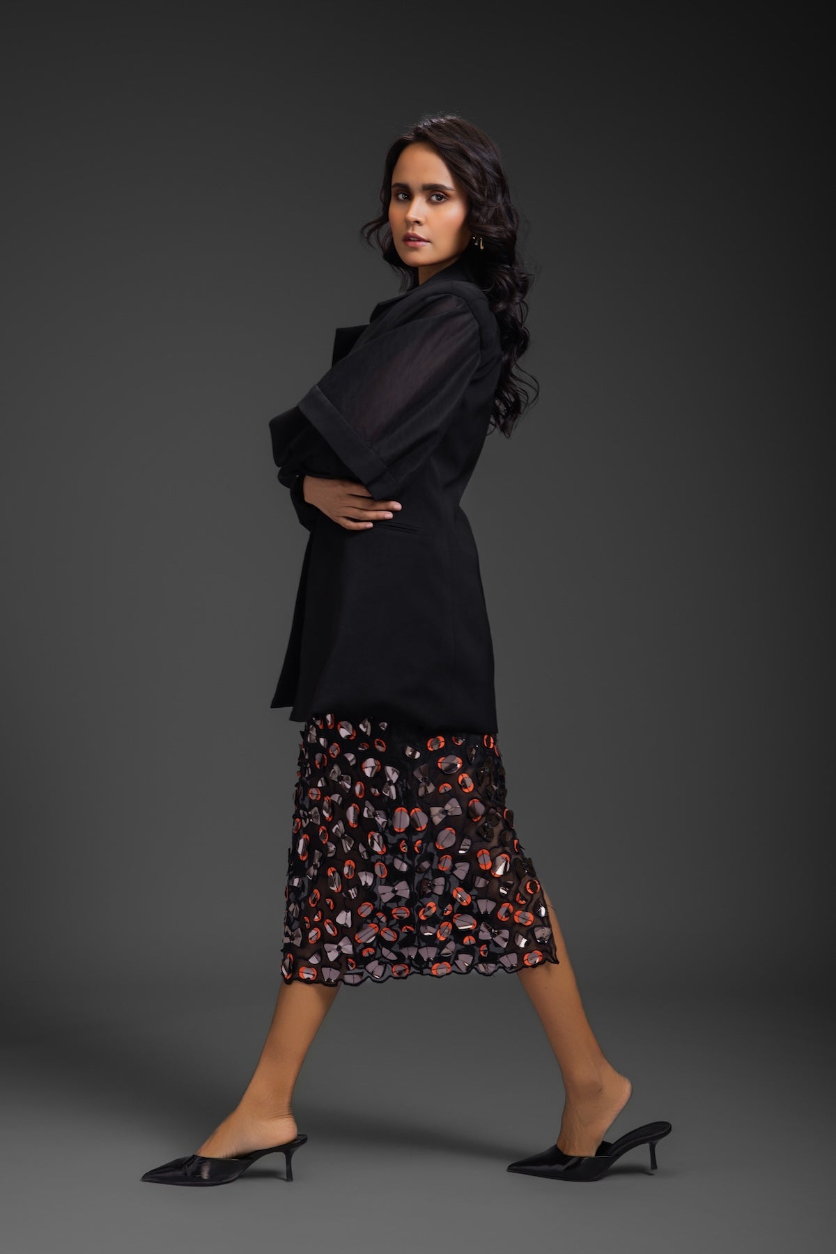 Black Blazer With Organza Skirt