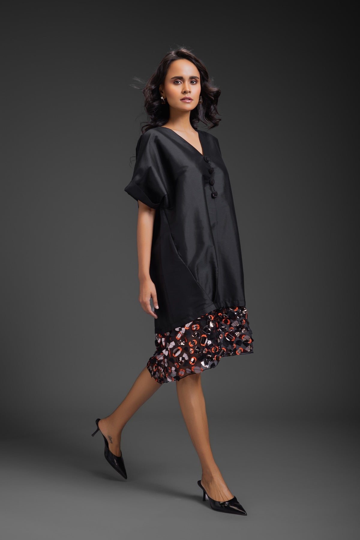 Black Dress With Neon Metallic Detail