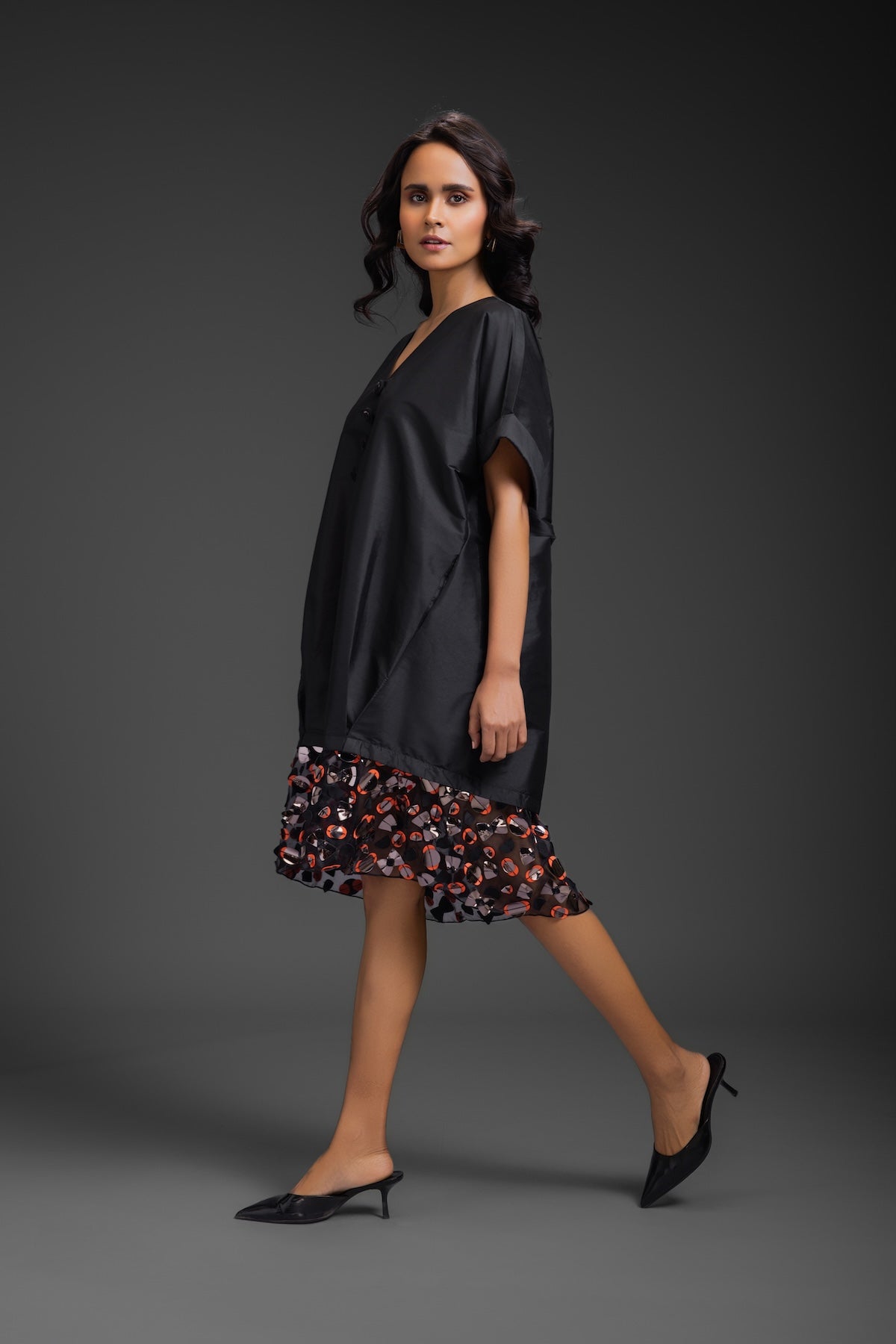 Black Dress With Neon Metallic Detail