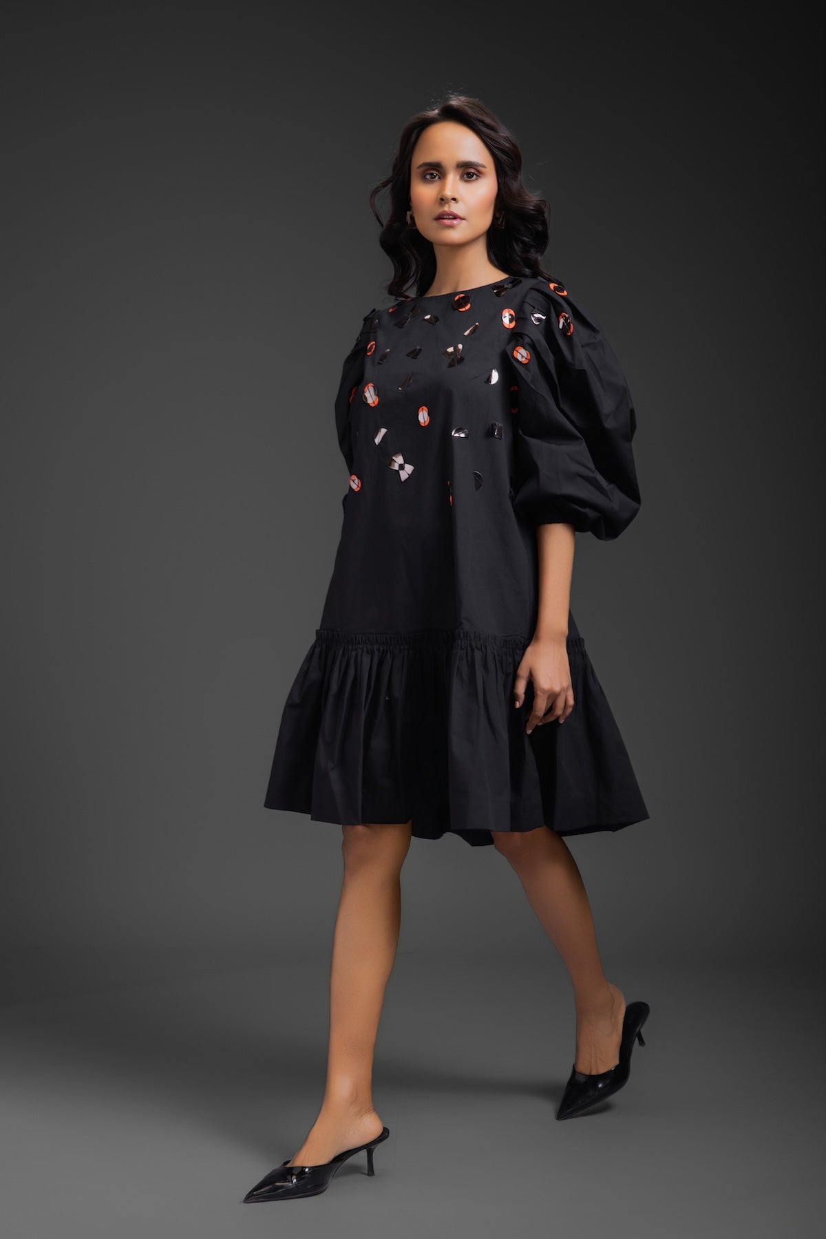 Buy Black Cotton Dress Neon Metallic Online