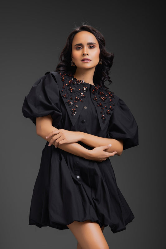 Black Bubble Dress With Sailor Collar Detailing