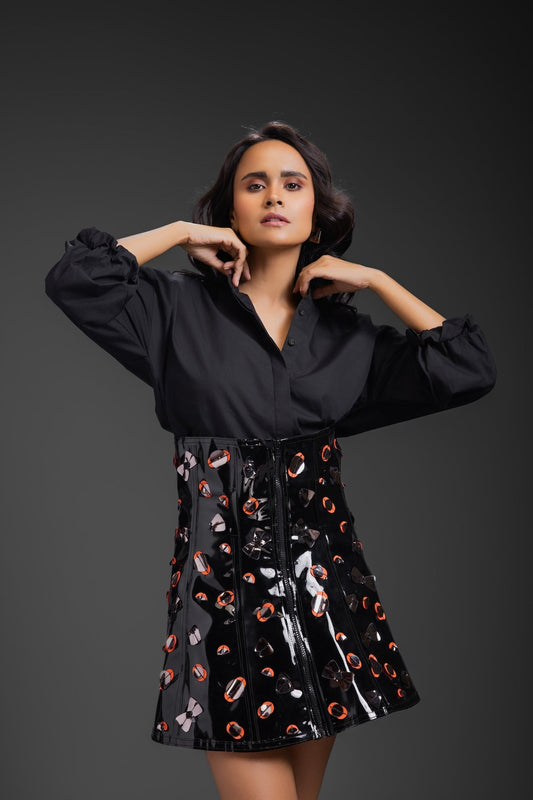 Black Cotton Shirt With Corset Skirt