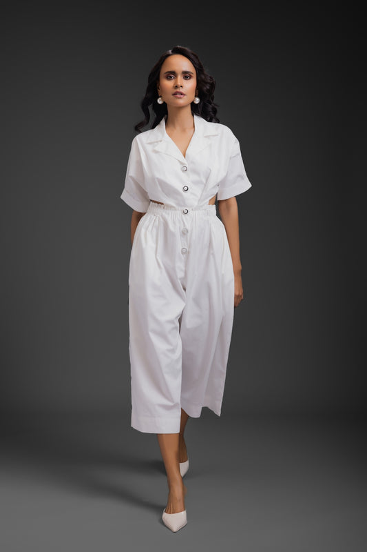 White Jumpsuit With Side Cuts