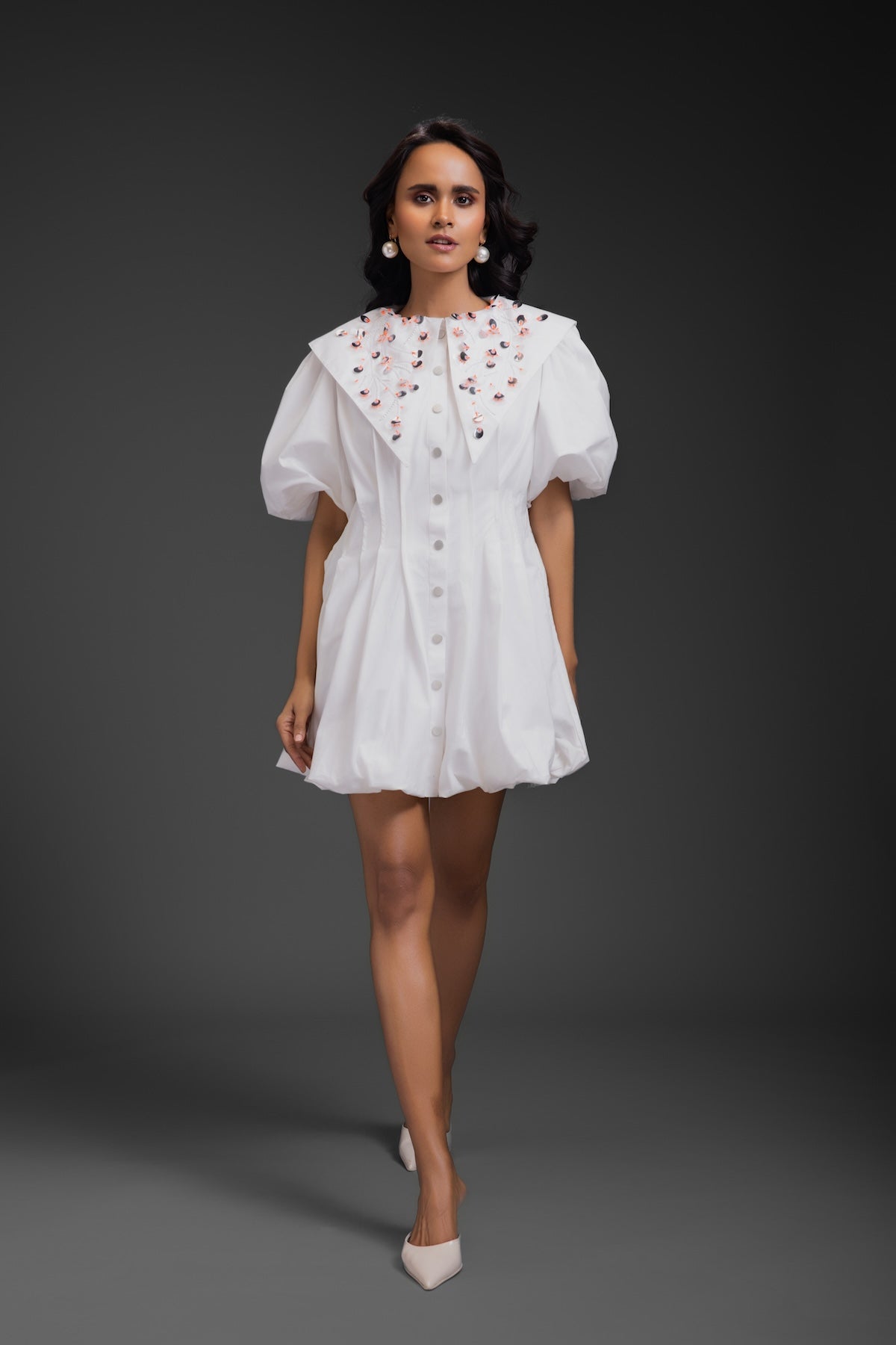White Bubble Dress With Sailor Collar Detailing