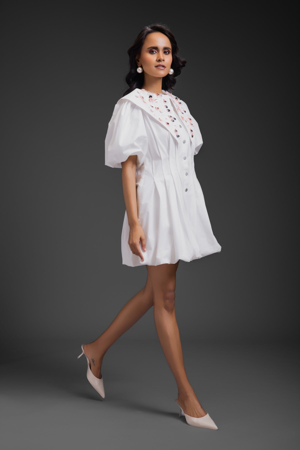 White Bubble Dress With Sailor Collar Detailing