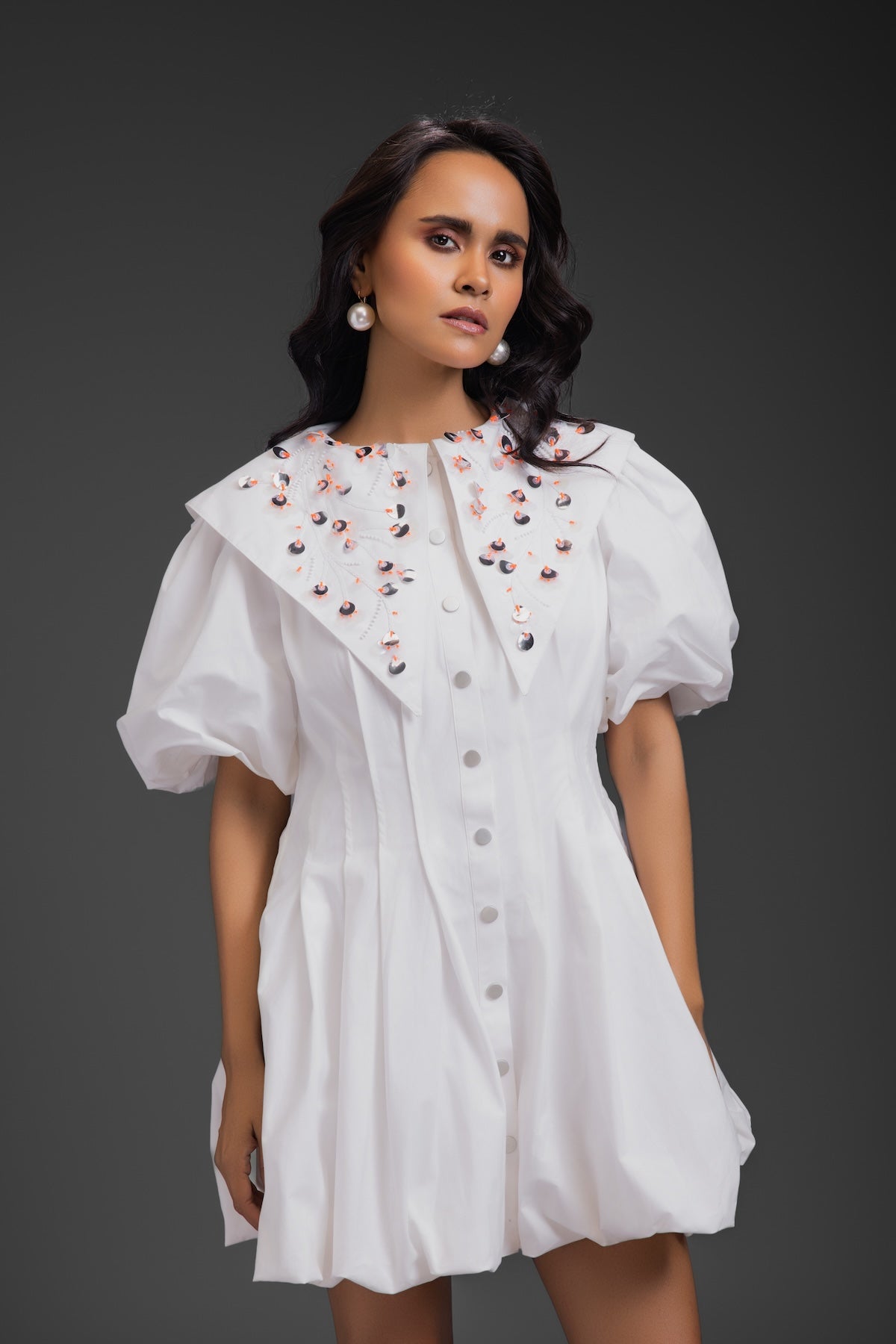 Shop White Bubble Dress Sailor Collar Online – Deepika Arora