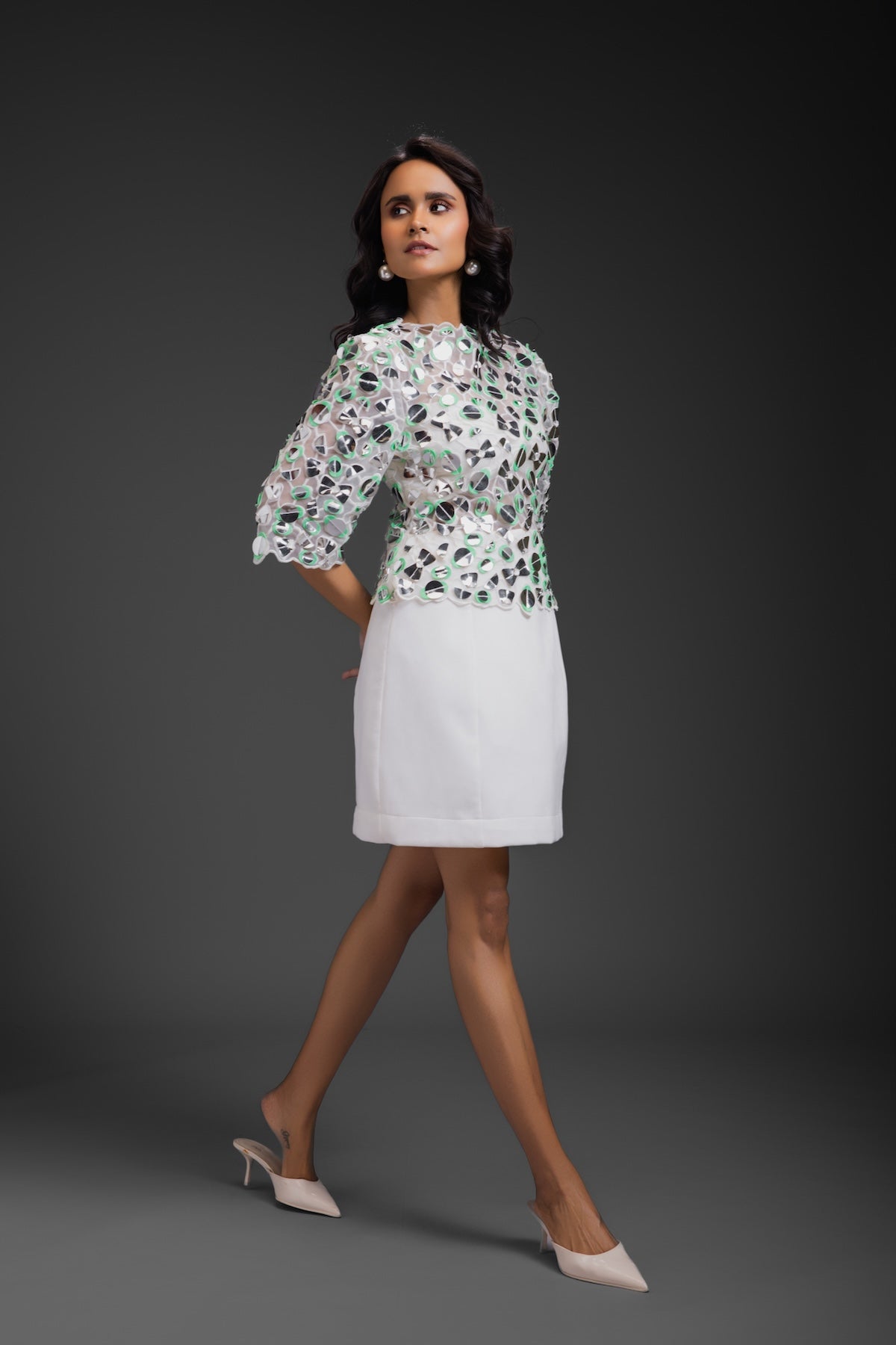 White Dress With Neon Metallic Detail
