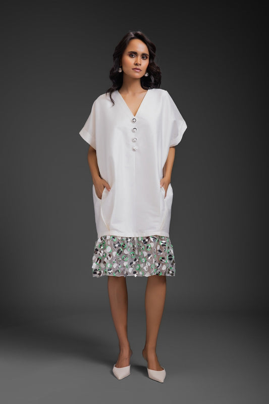 White Dress With Neon Metallic Detail