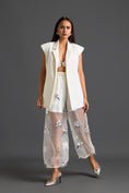 Load image into Gallery viewer, White Floral Organza Pants with Embellished Bow Belt
