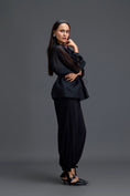 Load image into Gallery viewer, Black Sheer Pink Floral Blouse and Tapered Pants Set
