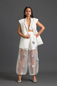 Load image into Gallery viewer, White Blazer Shorts and Floral Organza Pants Set
