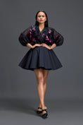 Load image into Gallery viewer, Black Sheer Pink Floral Blouse and Skirt Set
