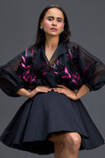 Load image into Gallery viewer, Black Sheer Pink Floral Blouse and Skirt Set
