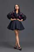Load image into Gallery viewer, Black Sheer Pink Floral Blouse and Skirt Set
