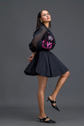 Load image into Gallery viewer, Black Sheer Pink Floral Blouse and Skirt Set
