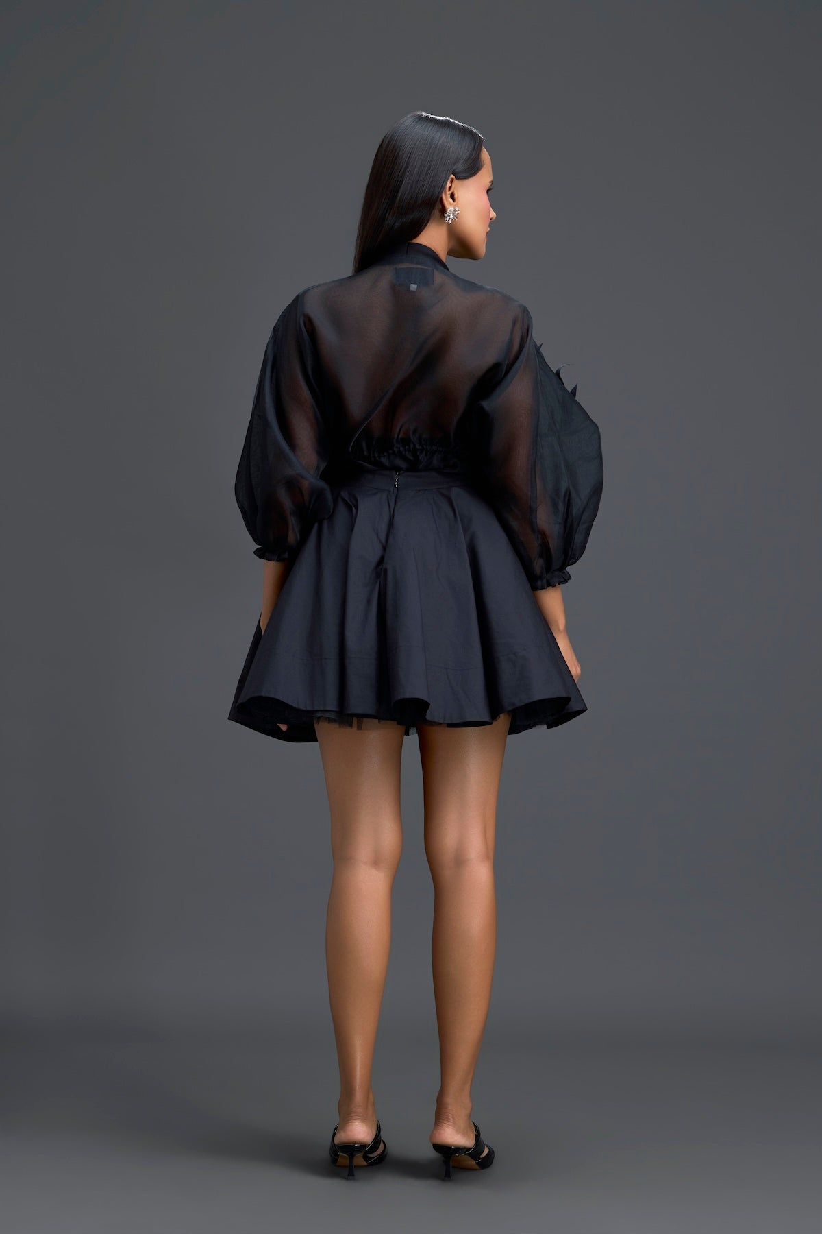 Black Sheer Pink Floral Blouse and Skirt Set