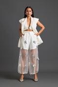 Load image into Gallery viewer, White Blazer Shorts and Floral Organza Pants Set
