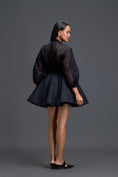 Load image into Gallery viewer, Black Sheer Pink Floral Blouse and Skirt Set
