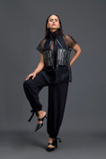 Load image into Gallery viewer, Black Sheer Structured Top and White Tapered Pants Set
