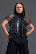 Load image into Gallery viewer, Black Sheer Structured Top and White Tapered Pants Set
