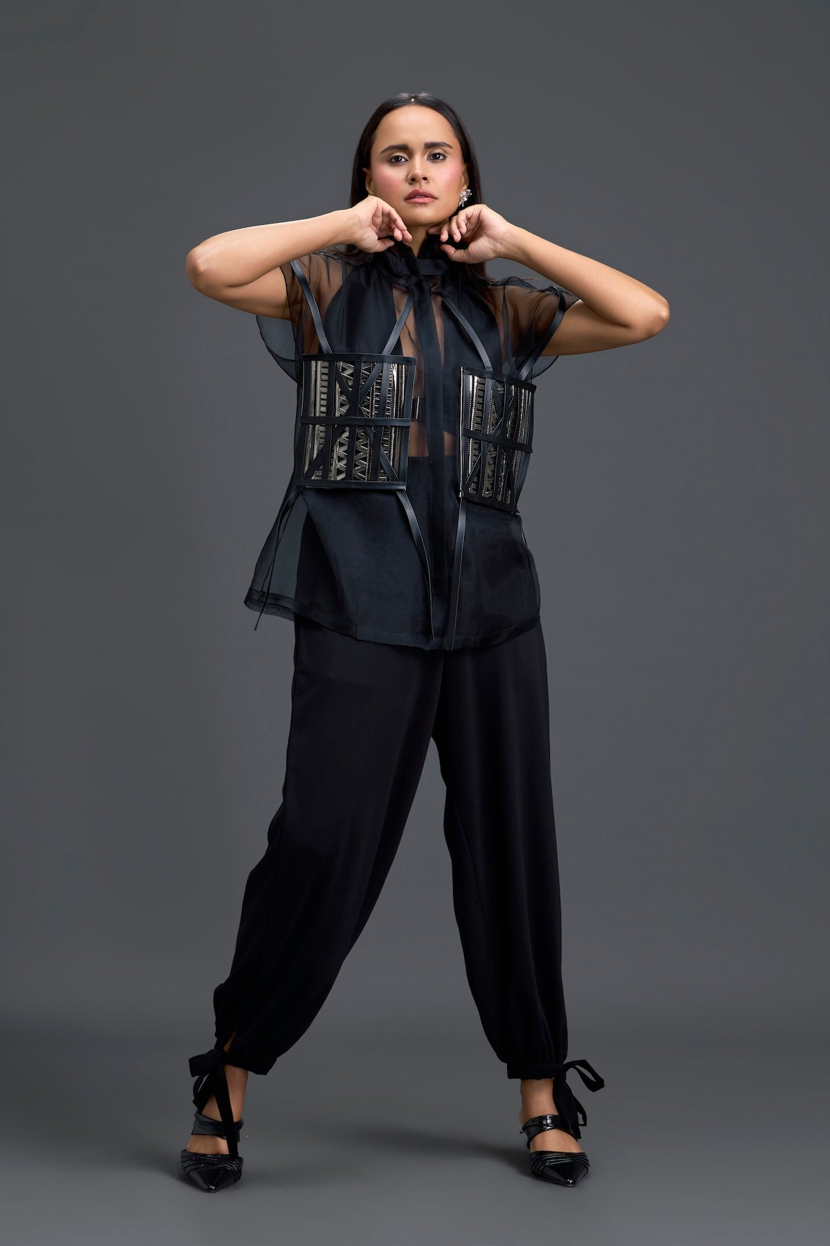 Black Structured Sheer Top