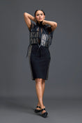 Load image into Gallery viewer, Black Sheer Structured Top and Pencil Skirt Set
