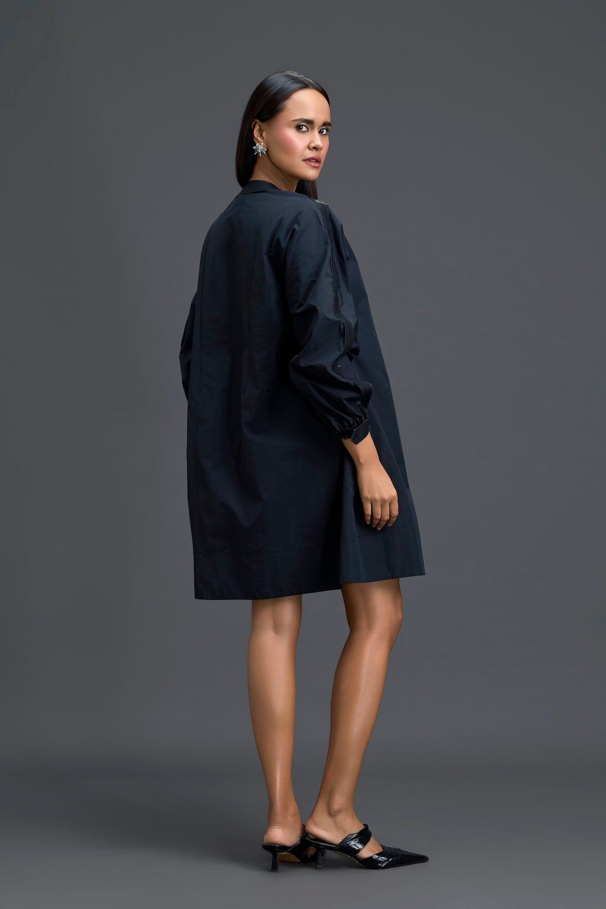Black Feather Crystal Shoulder Detail Dress