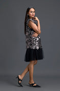 Load image into Gallery viewer, Black Tulle Dress with Metallic Floral Appliqué
