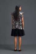 Load image into Gallery viewer, Black Tulle Dress with Metallic Floral Appliqué
