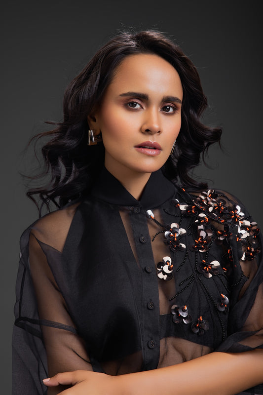Sheer Organza Shirt With Intricate Embroidery