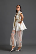 Load image into Gallery viewer, White Blazer Shorts and Floral Organza Pants Set
