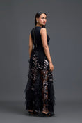Load image into Gallery viewer, Black Twist Crop Top and Metallic Leaf Tulle Skirt
